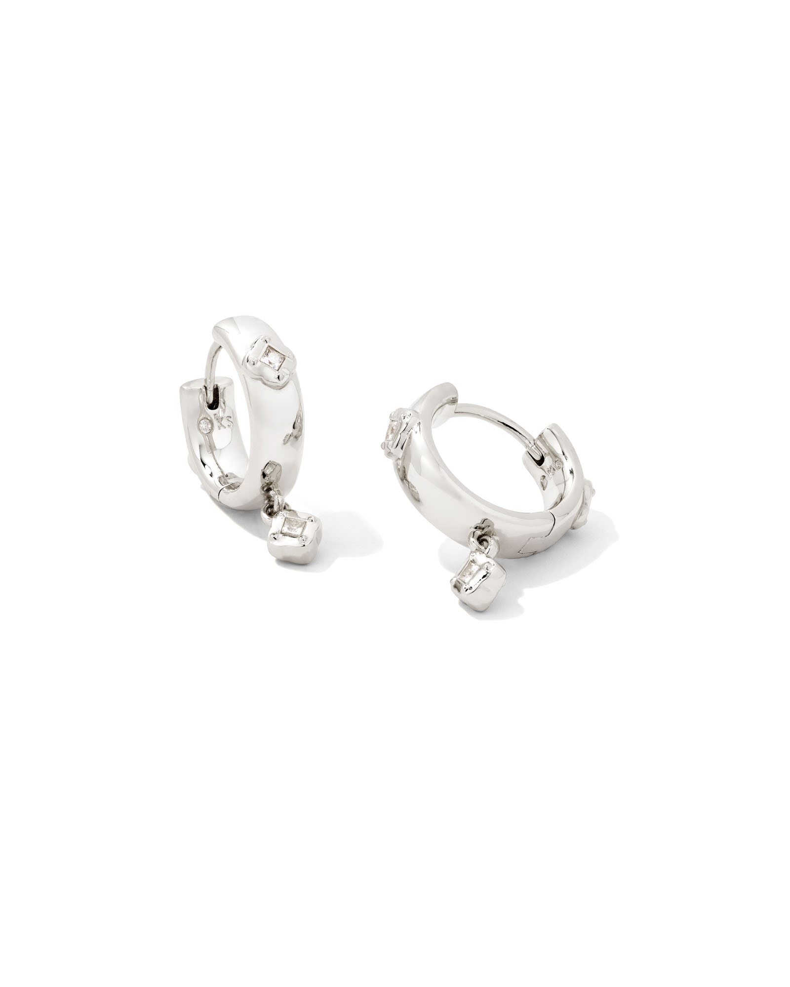 Joelle Silver Huggie Earrings in White Crystal Kendra Scott
