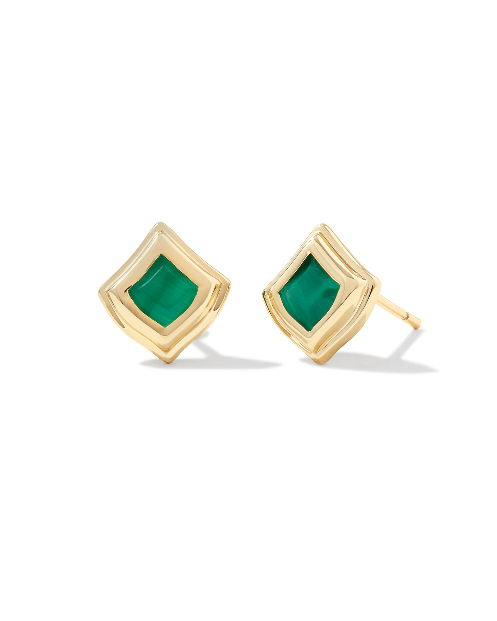 Kacey Gold Stud Earrings in Emerald Cat's Eye | Kendra Scott