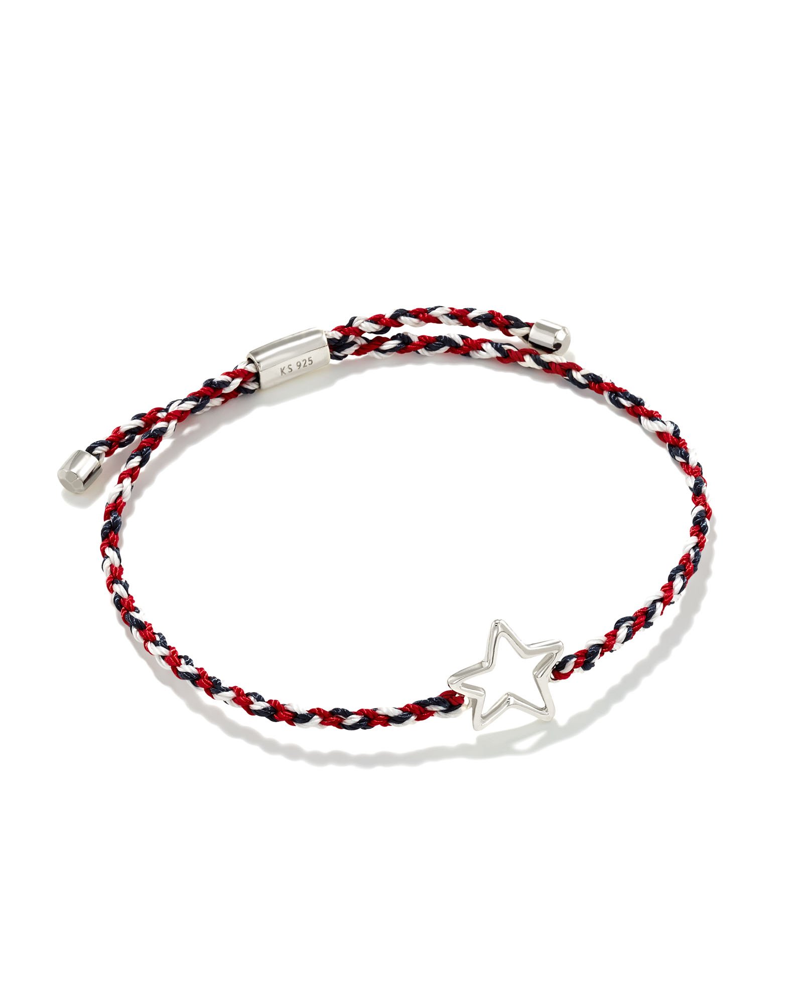 Open Star Sterling Silver Corded Bracelet in Red, White, Blue Mix