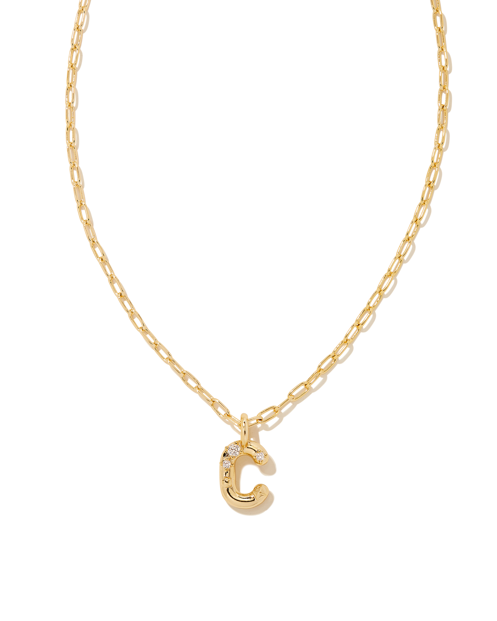 Crystal Letter C Gold Short Pendant Necklace in White Crystal | Kendra ...