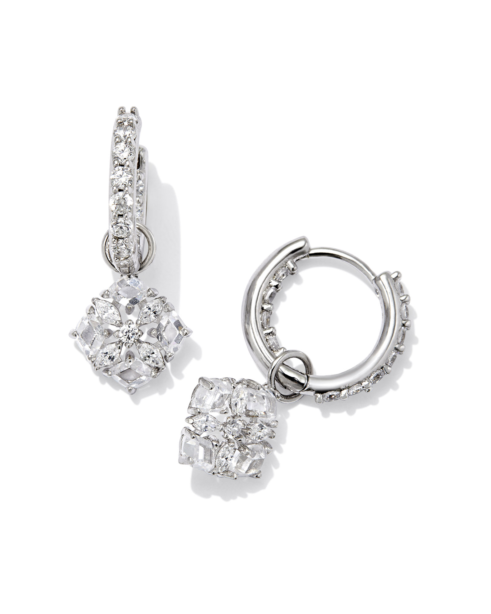 Dira Silver Crystal Huggie Earrings in White Crystal | Kendra Scott