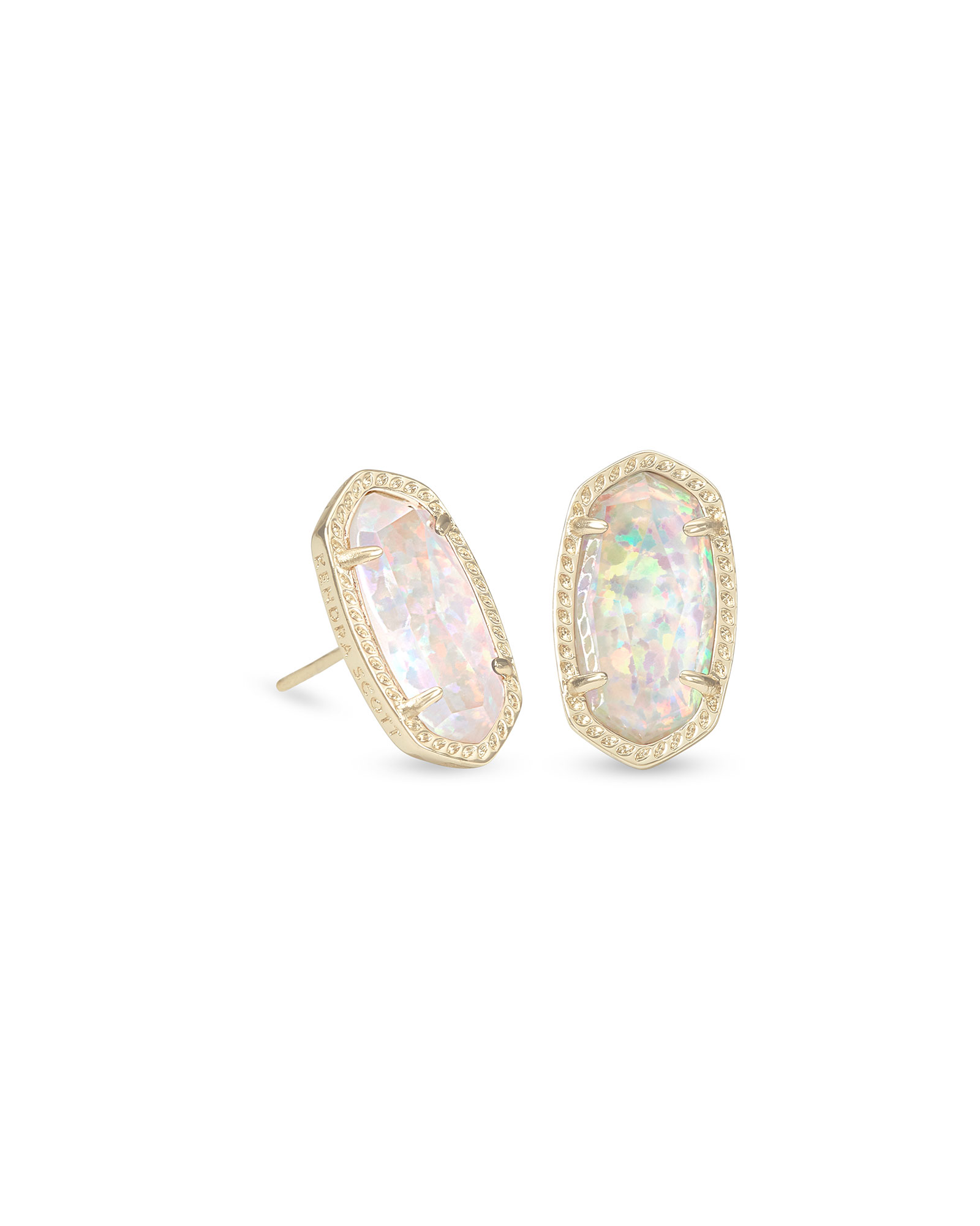 Ellie Gold Stud Earrings in White Kyocera Opal Kendra Scott