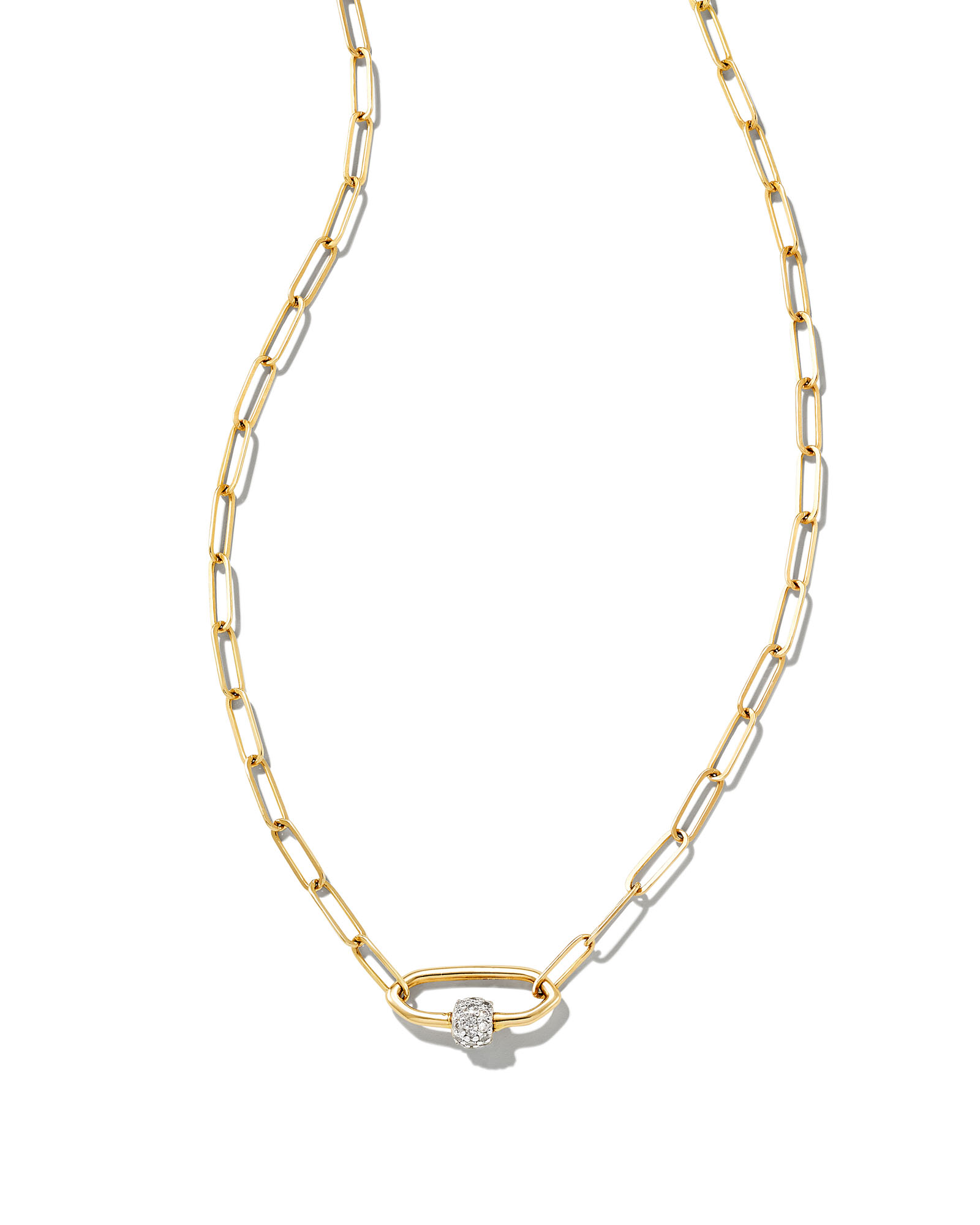 Stella 14k Yellow Gold Paperclip Pendant Necklace in White Diamond