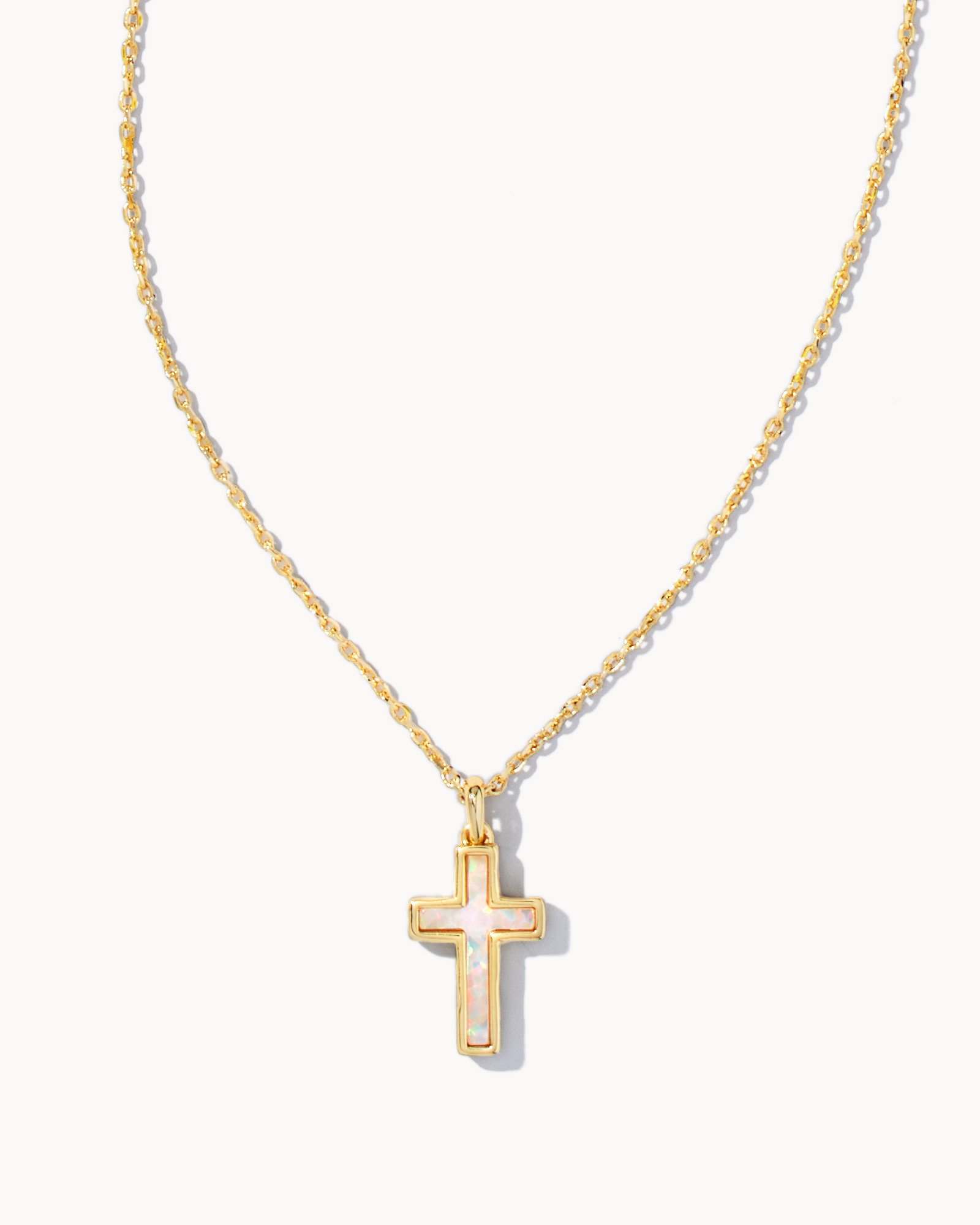 Cross Gold Pendant Necklace in White Kyocera Opal | Kendra Scott