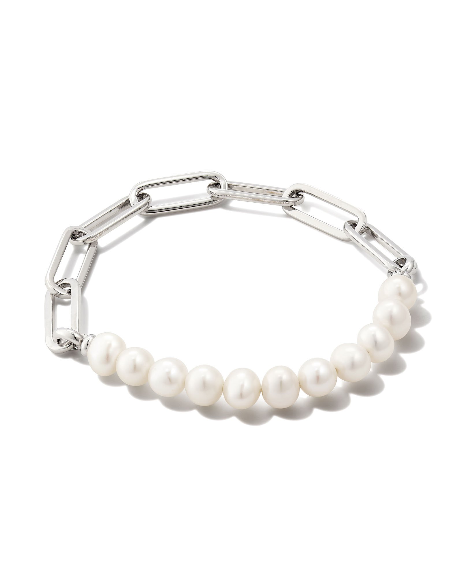 Ashton Silver Half Chain Bracelet in White Pearl Kendra Scott