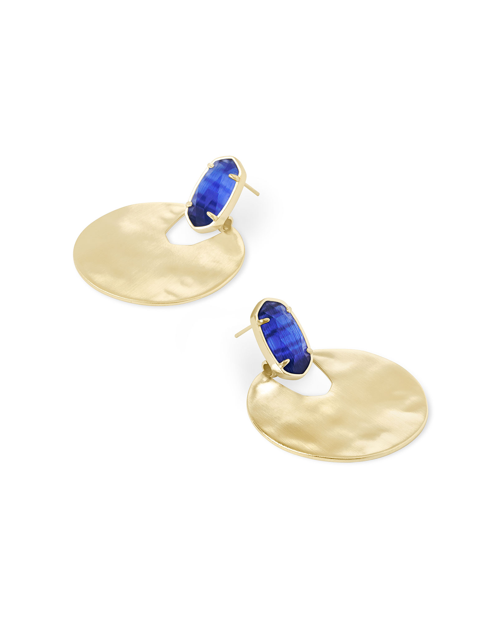 Deena Gold Hoop Earrings in Cobalt Cat's Eye | Kendra Scott