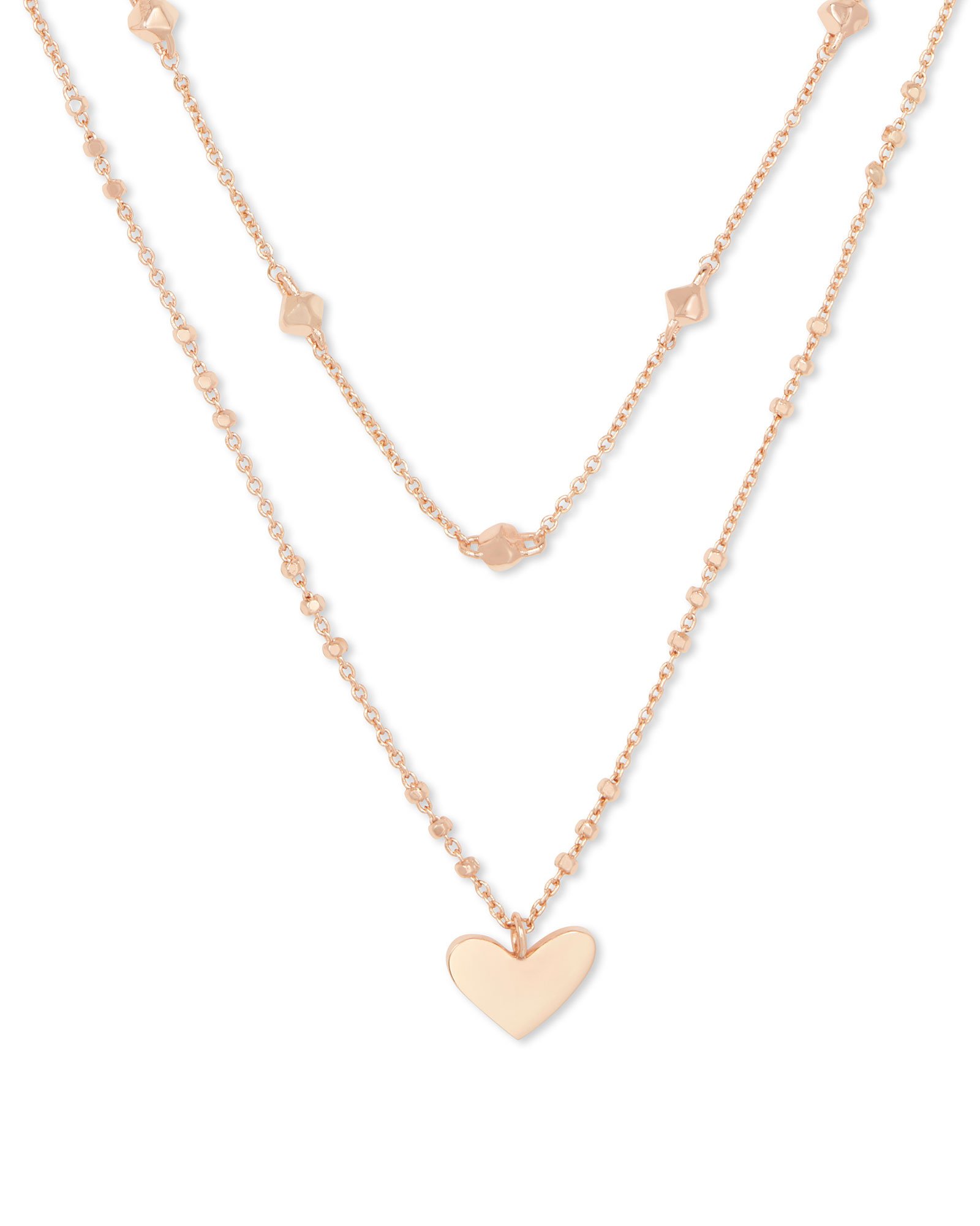 Ari Heart Multi Strand Necklace in Rose Gold