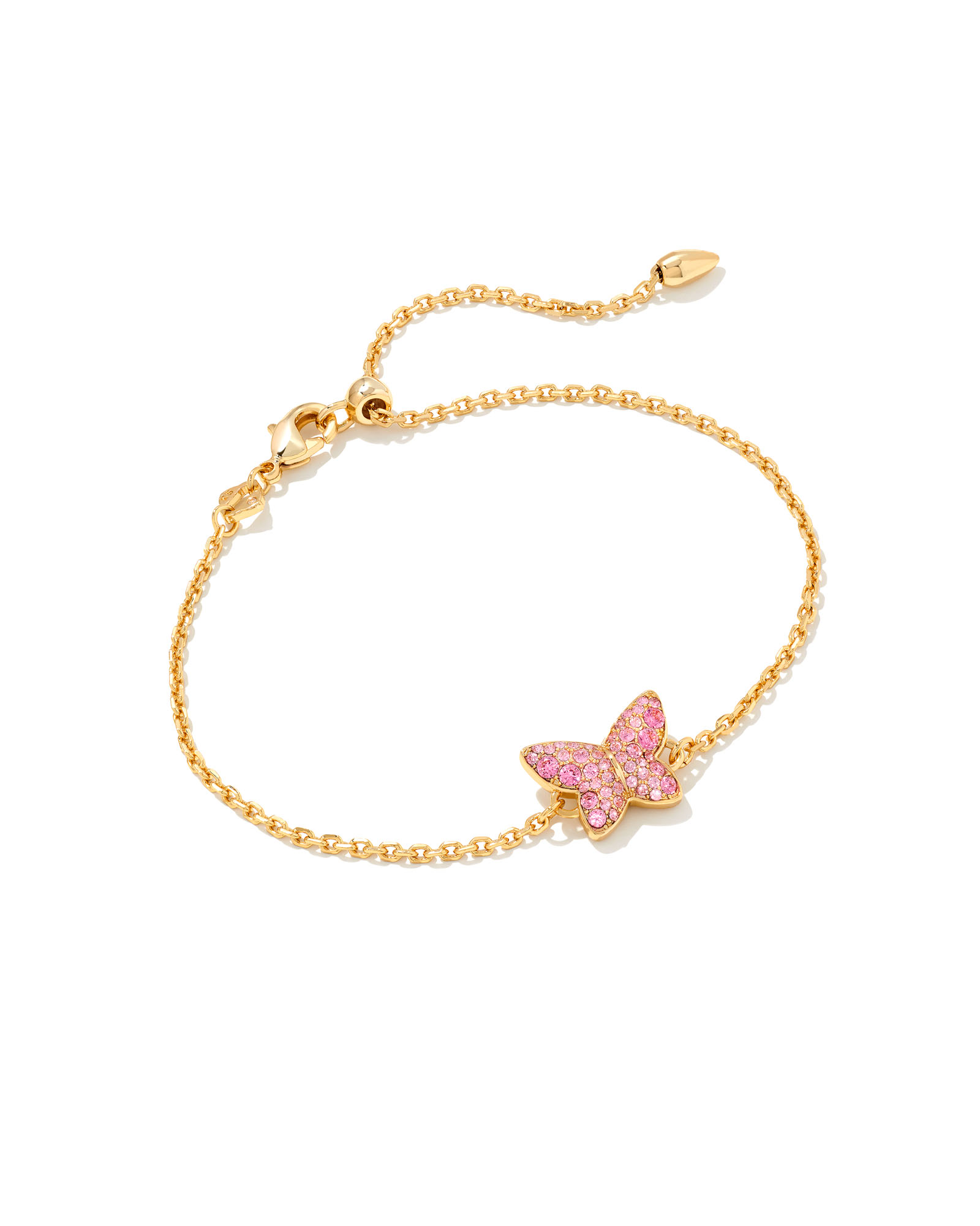 Lillia Butterfly Gold Delicate Bracelet in Pink Crystal