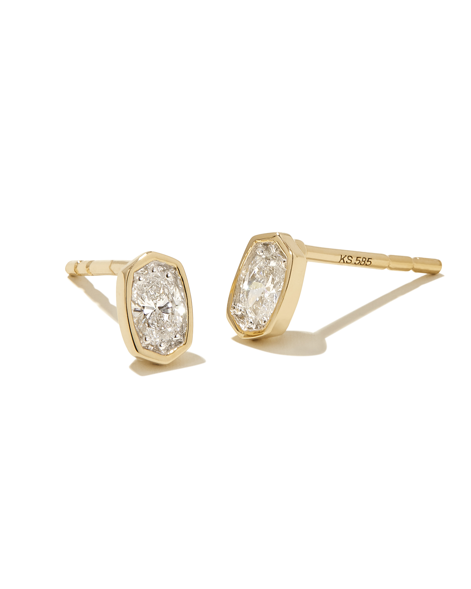 Marisa 14k Yellow Gold Oval Solitaire Stud Earrings in White Diamond | Kendra Scott
