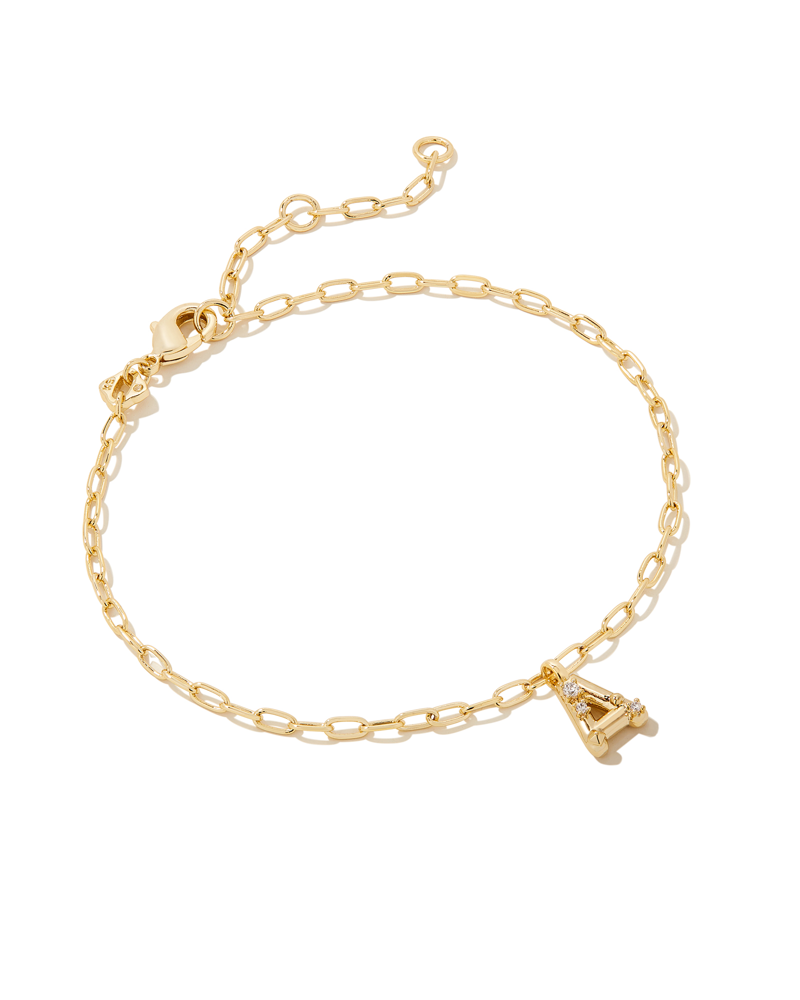 Crystal Letter A Gold Delicate Chain Bracelet in White Crystal