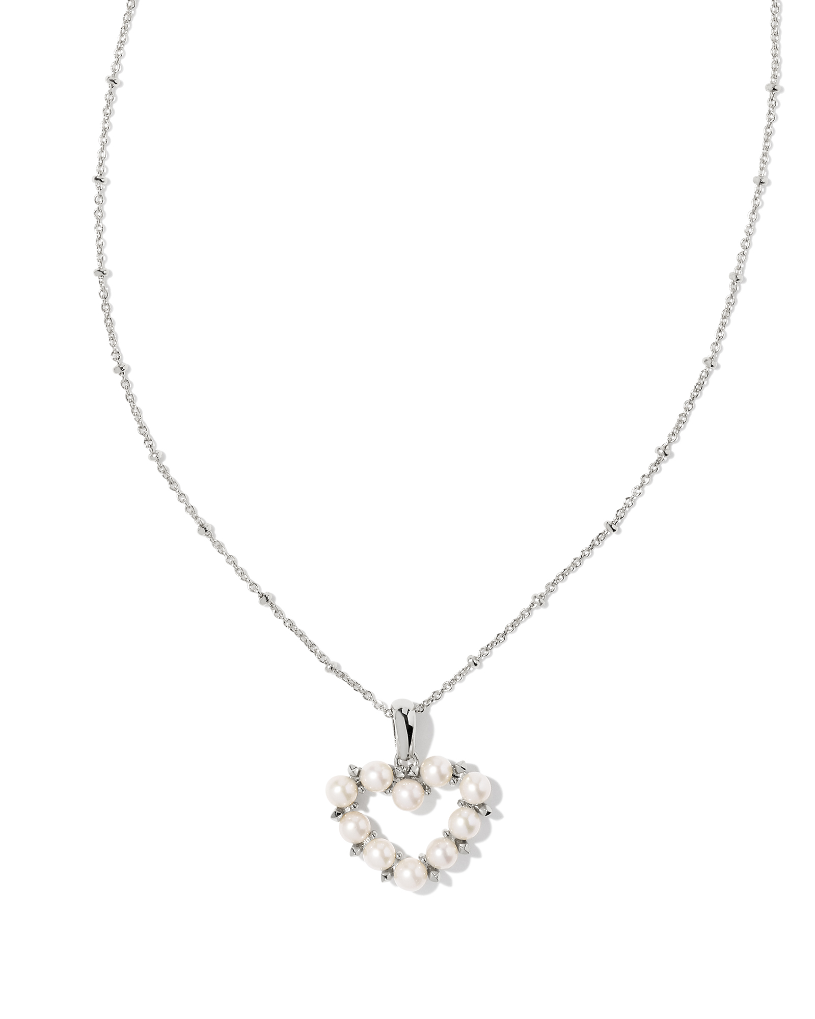 Ashton Silver Heart Short Pendant Necklace in White Pearl Kendra Scott