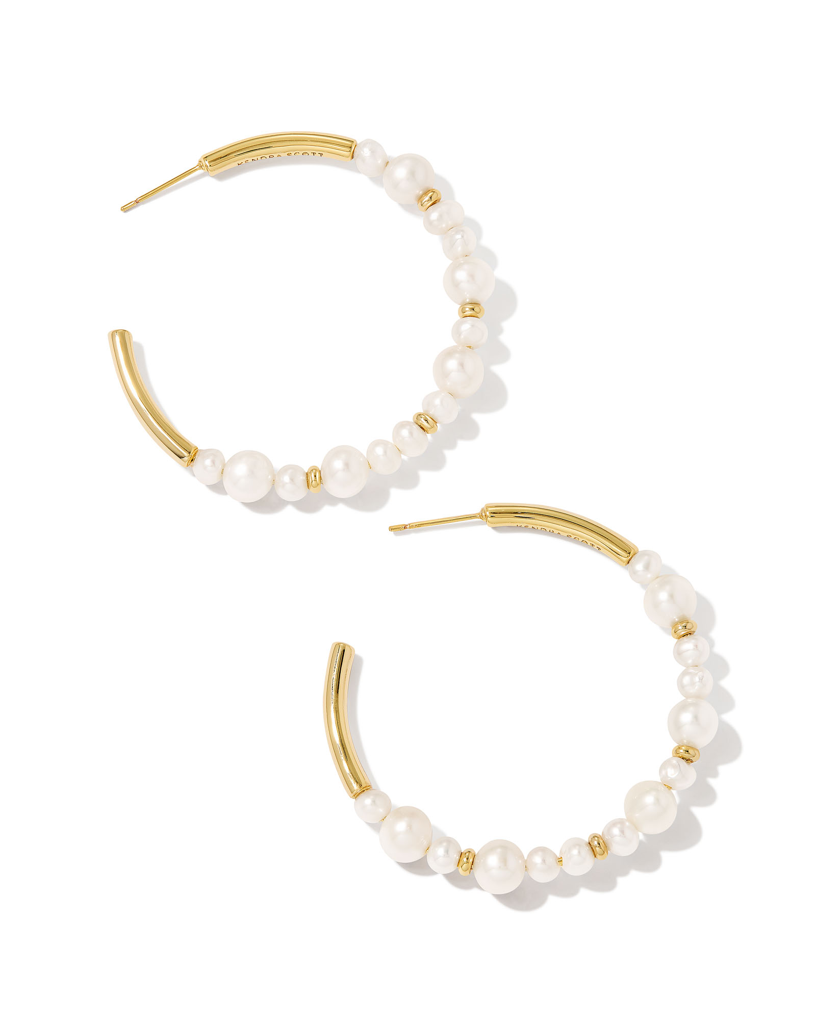 Jovie Gold Beaded Hoop Earrings in White Pearl Kendra Scott