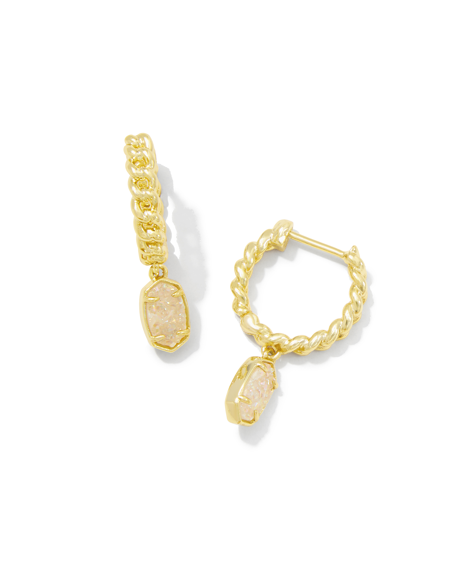 Emilie Gold Huggie Earrings in Iridescent Drusy | Kendra Scott