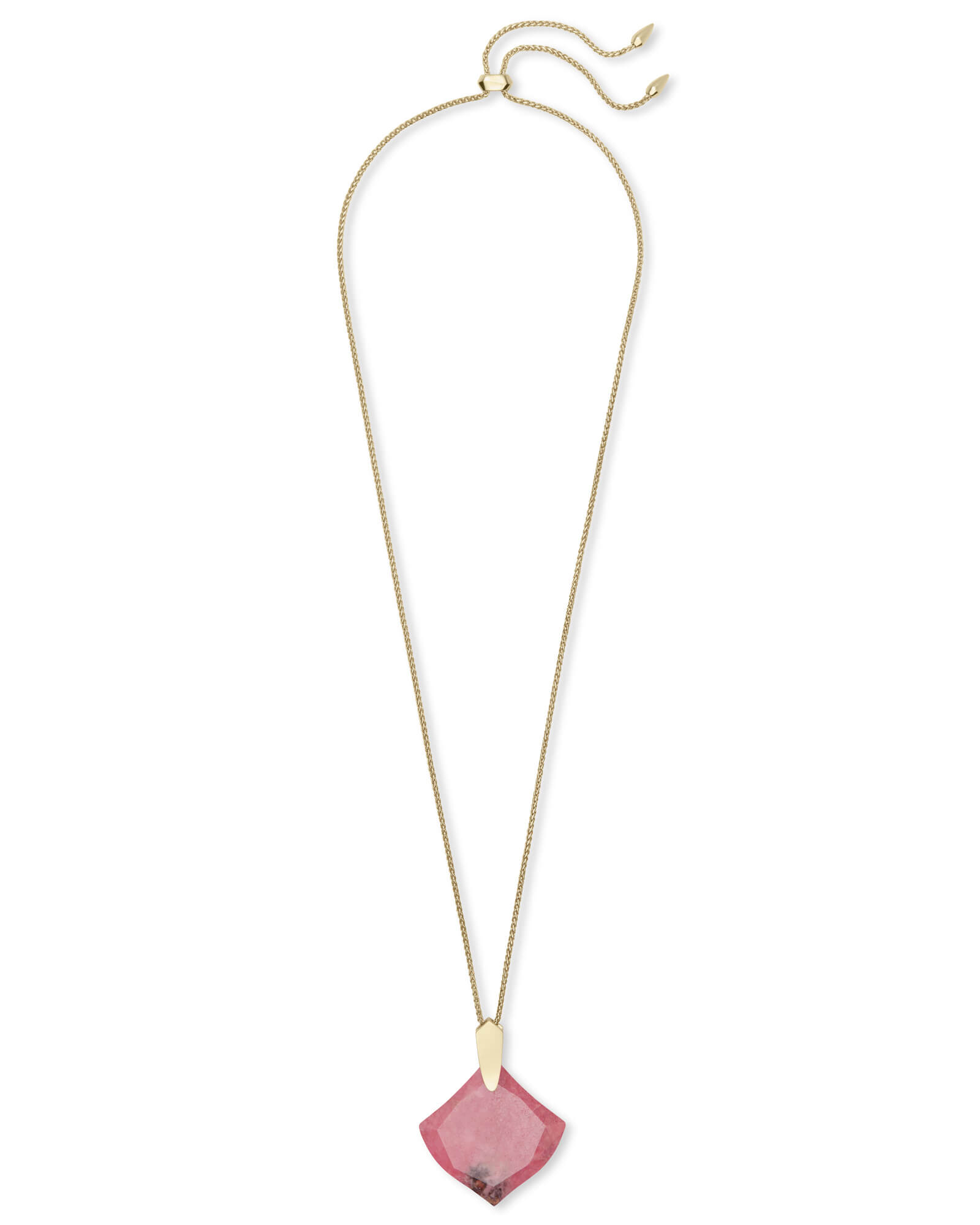 Aislinn Gold Long Pendant Necklace in Pink Rhodonite ...