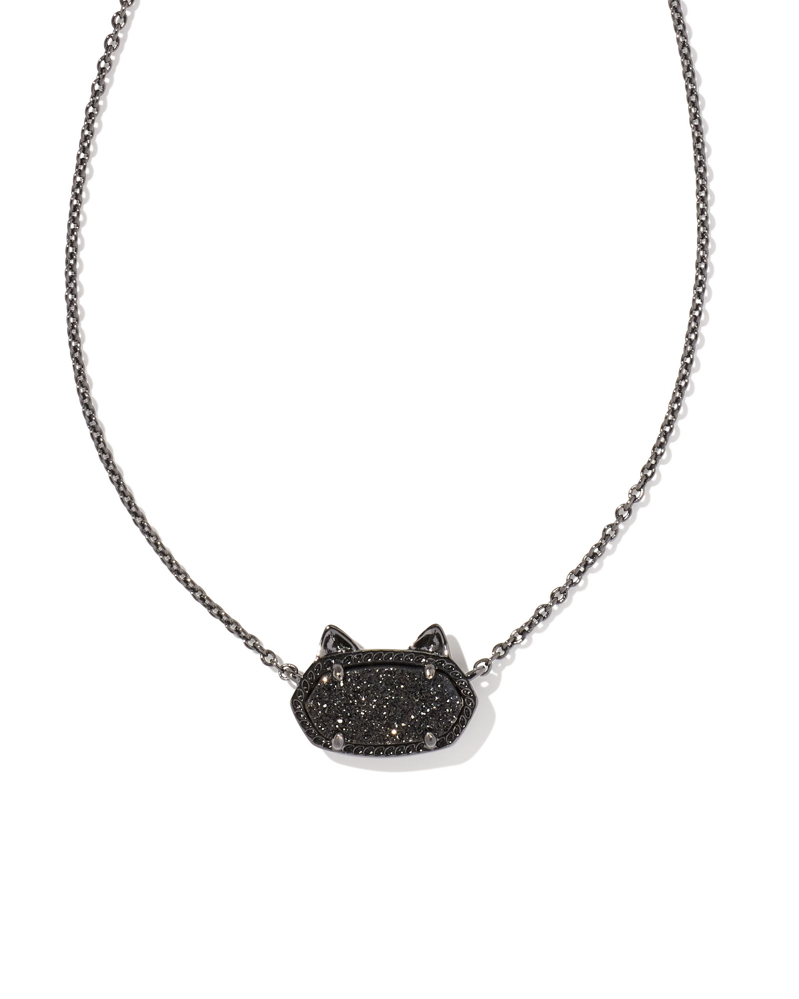 Elisa Gunmetal Cat Pendant Necklace in Black Drusy | Kendra Scott