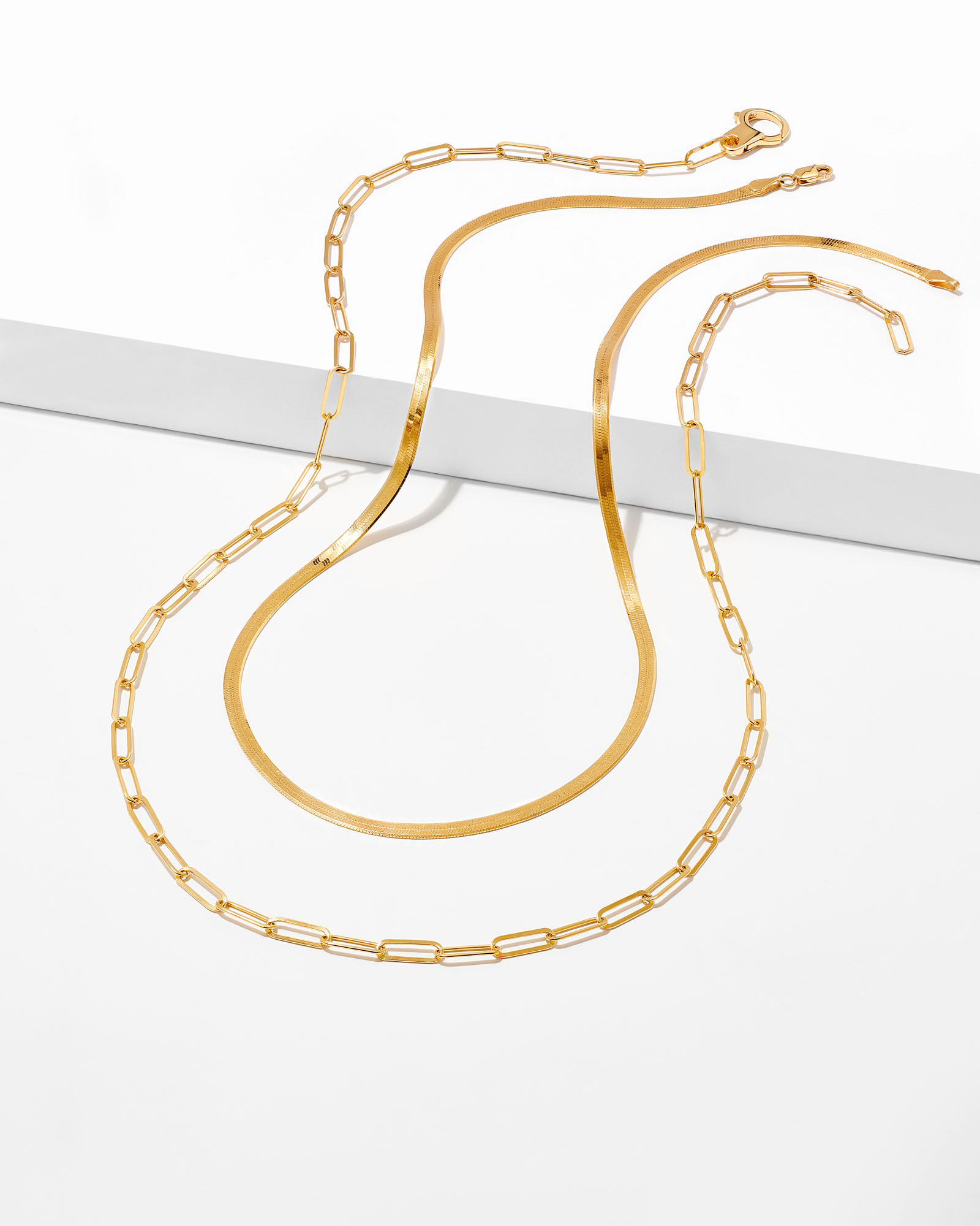 Herringbone and Paperclip Necklace Layering Set in 18k Gold Vermeil