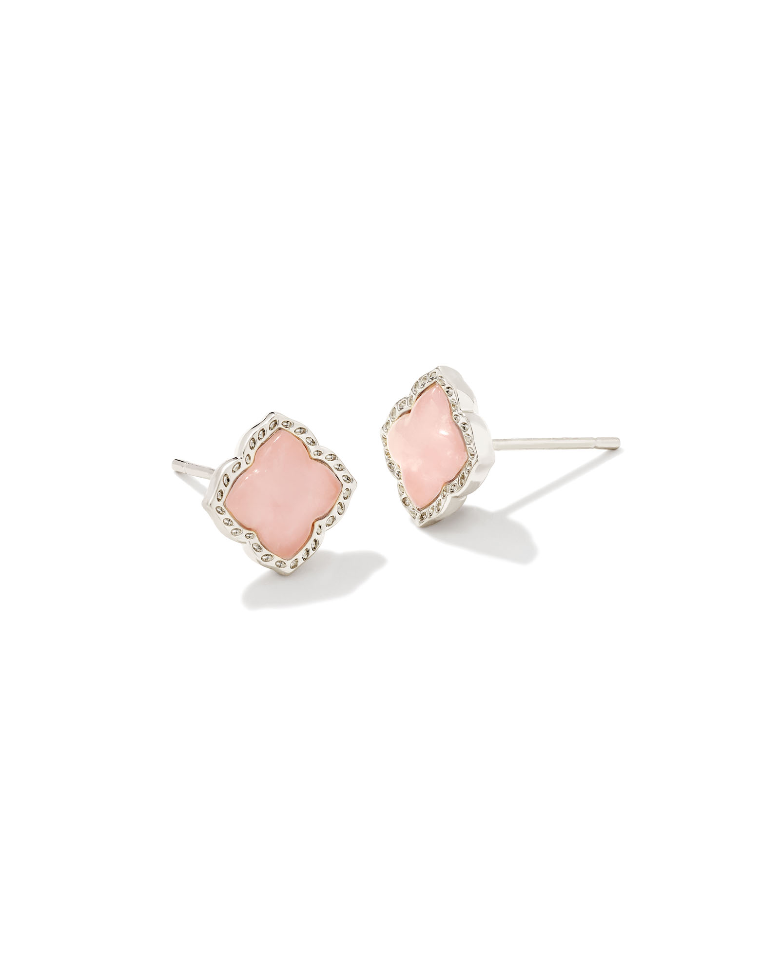 Mallory Silver Stud Earrings in Rose Quartz | Kendra Scott