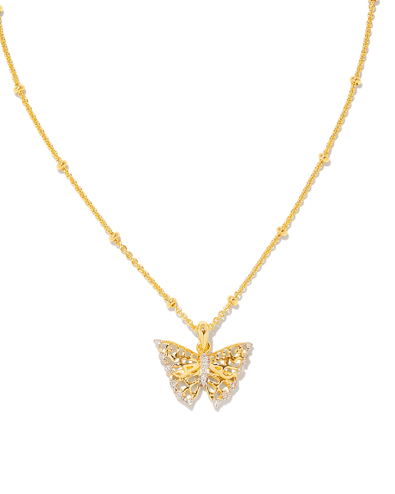Delicate Butterfly 18k Gold Vermeil Pendant Necklace in White Delicate Butterfly 18k Gold Vermeil Pendant Necklace in White