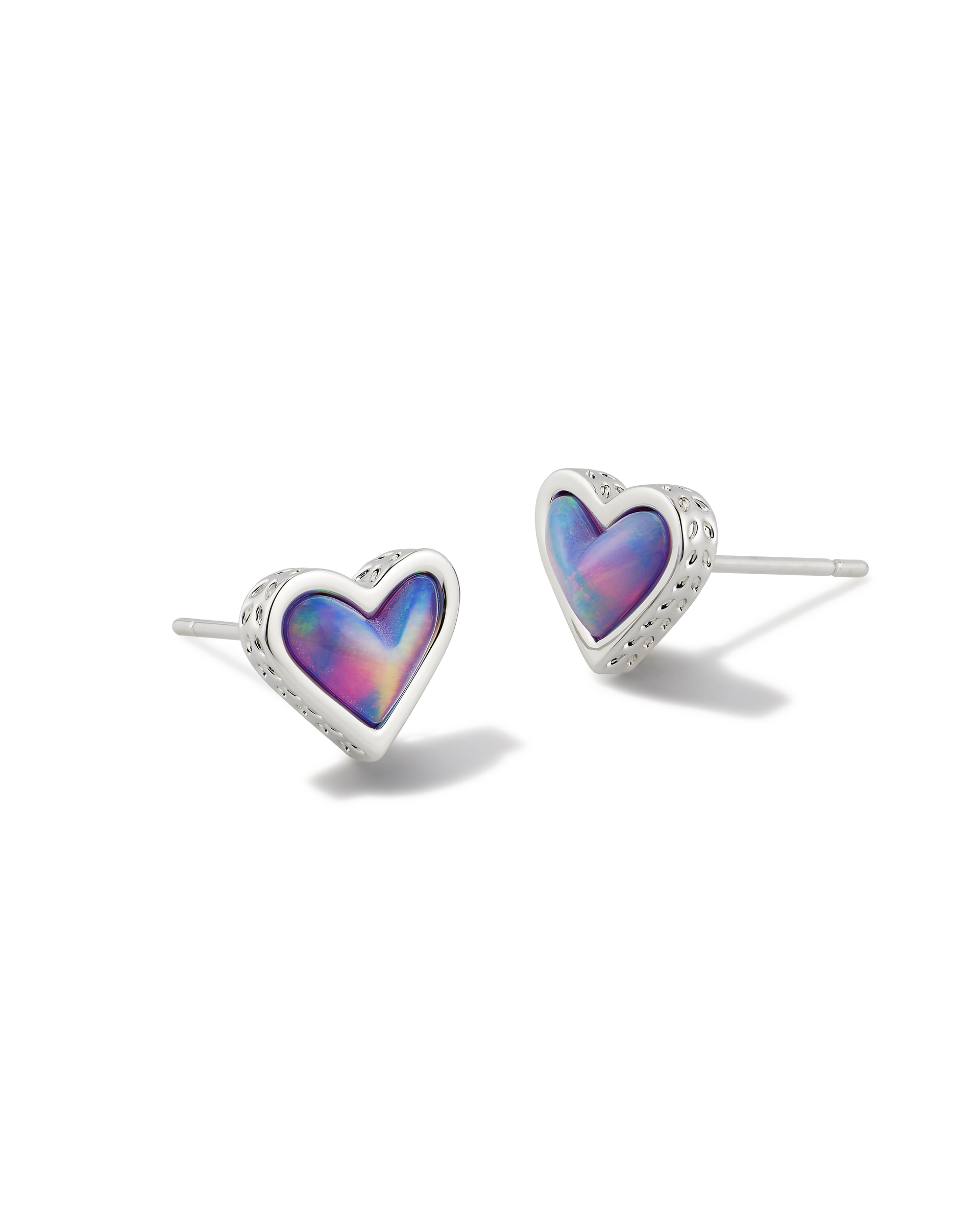 Framed Ari Heart Silver Stud Earrings in Lilac Opalescent Resin | Kendra  Scott