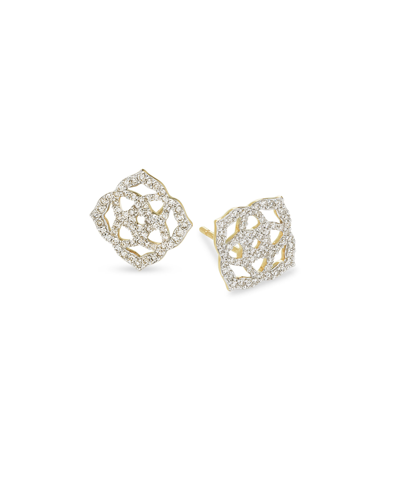 Fleur 14k Yellow Gold Pave Stud Earrings in White Diamond Kendra Scott