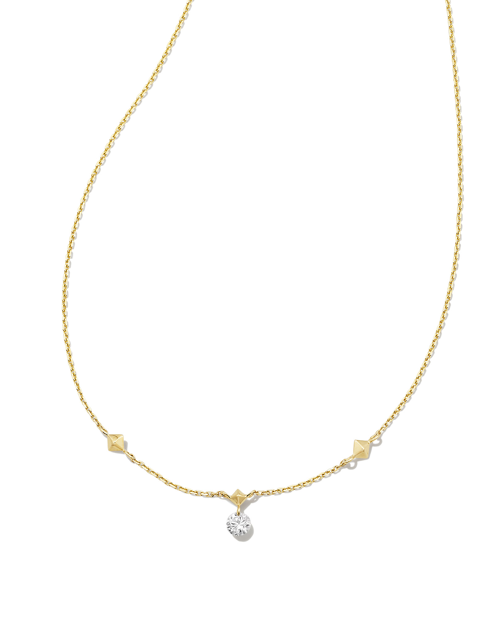 Floating Lab Grown White Diamond Pendant Necklace in 14k Yellow Gold