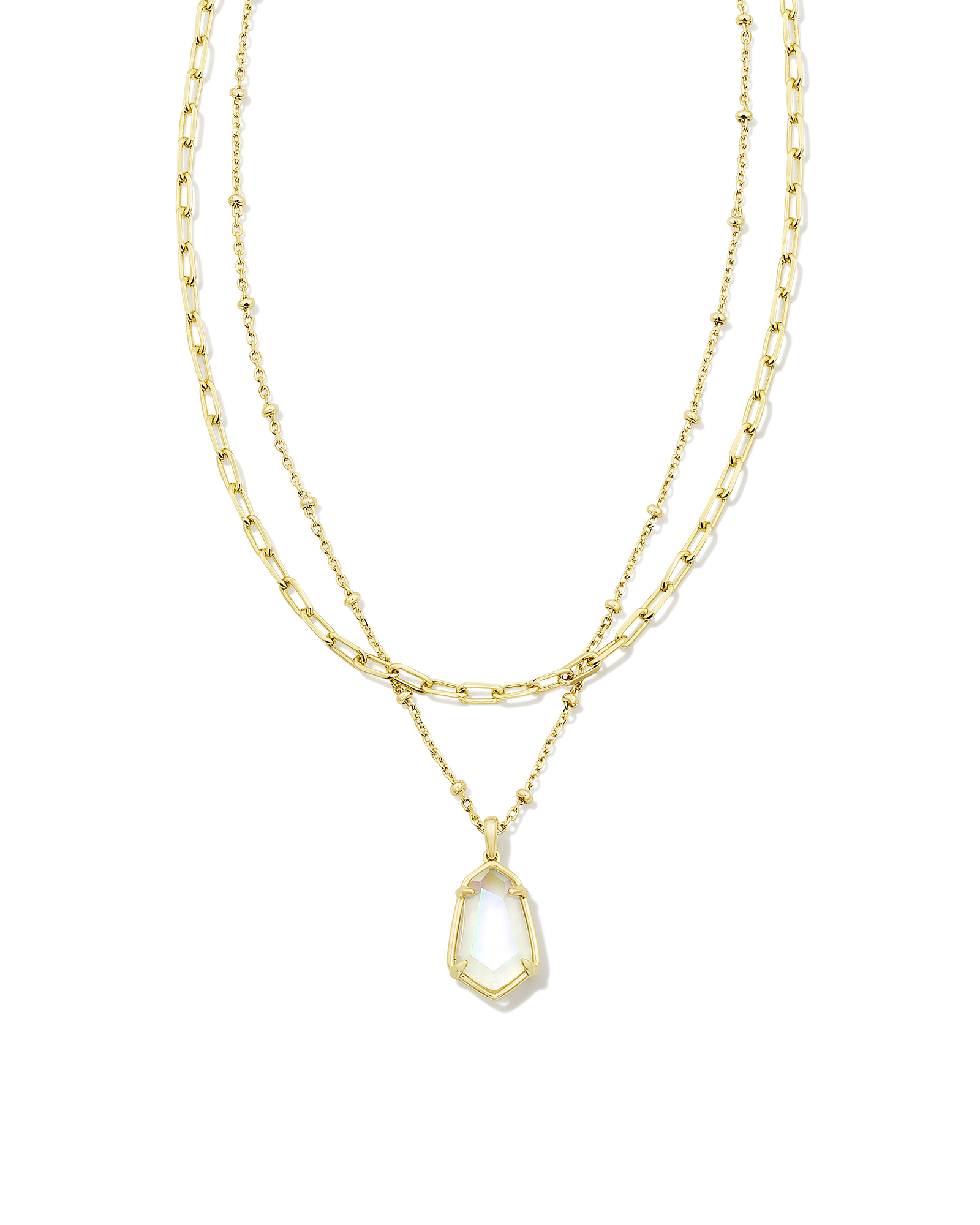 Alexandria Gold Multi Strand Necklace in Iridescent Clear