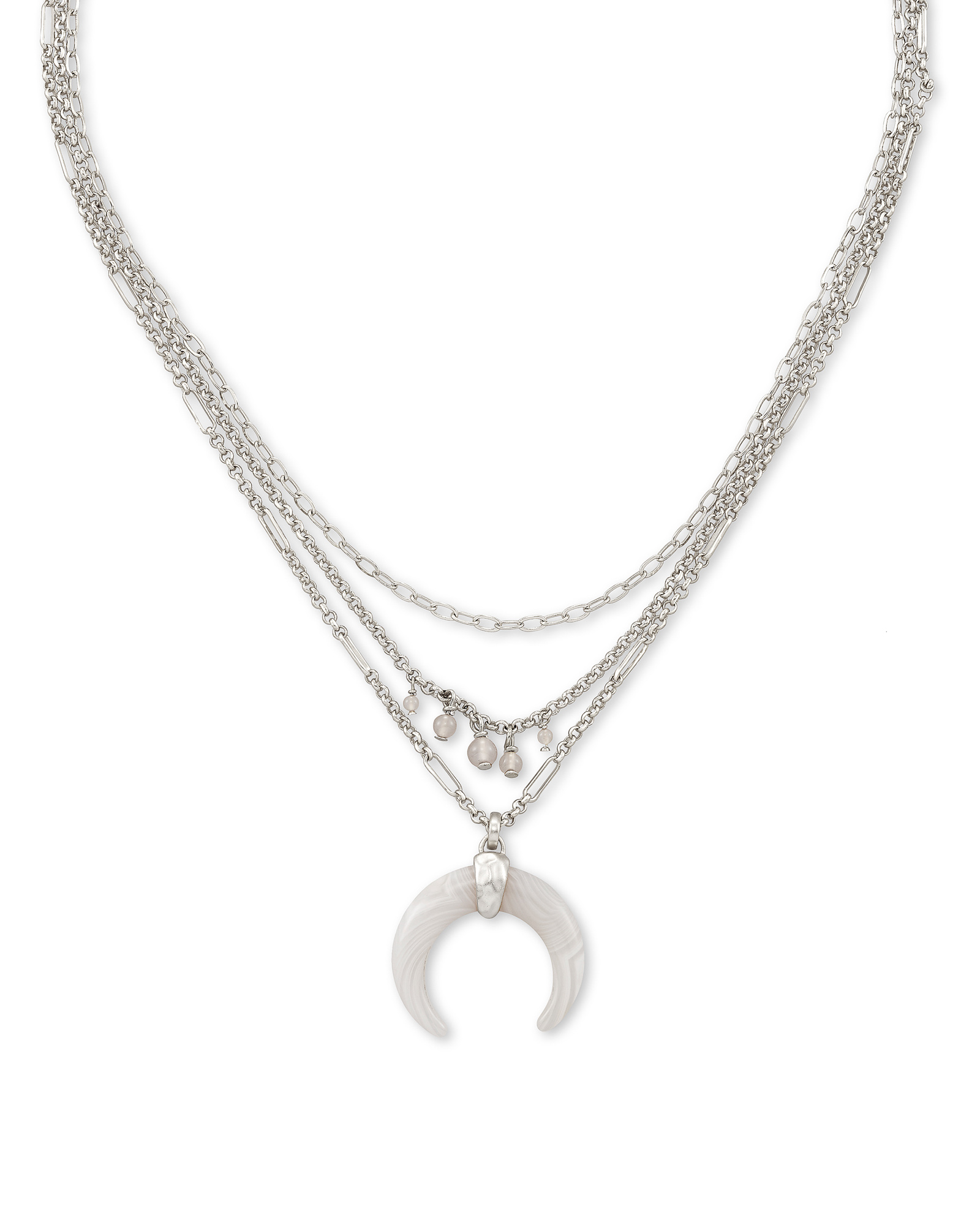 Gemma Silver Triple Strand Necklace in Gray Banded Agate Kendra Scott