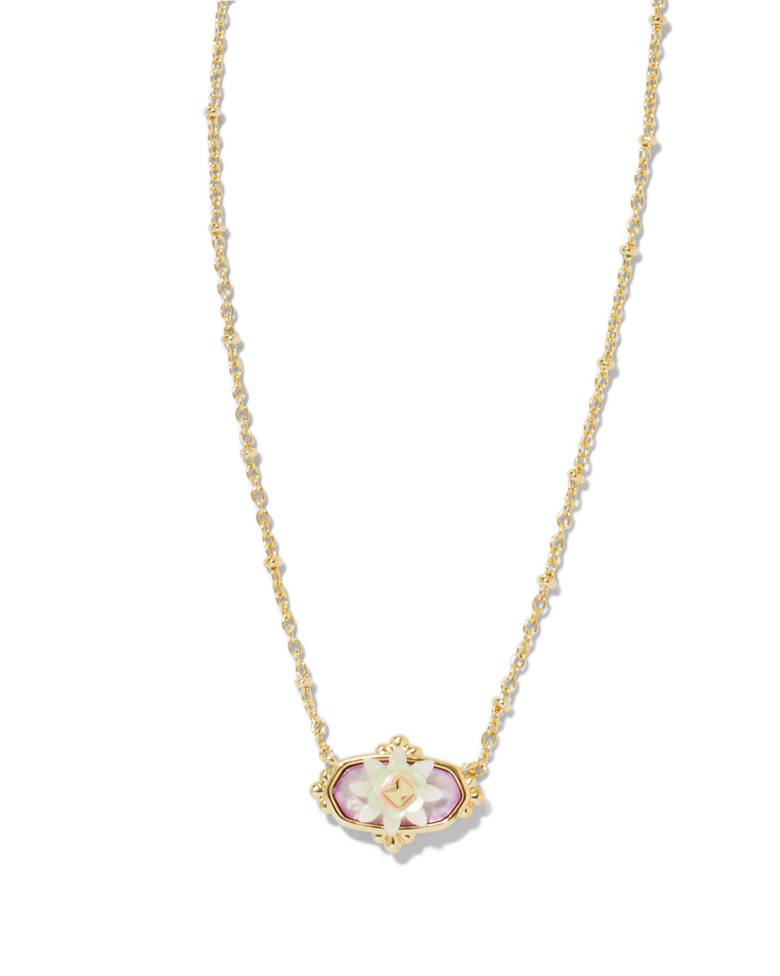 Elisa Gold Flower Petal Framed Short Pendant Necklace in Pastel Mix Kendra Scott