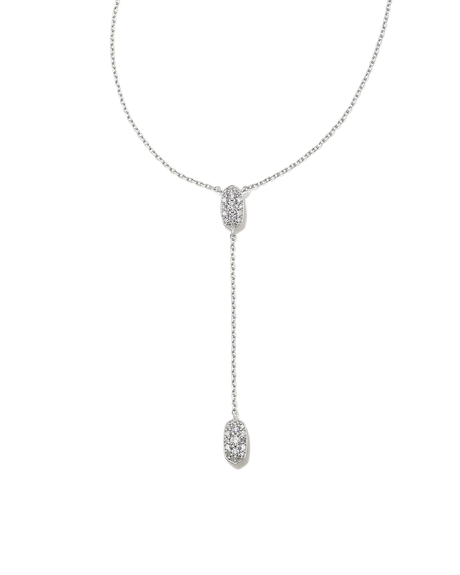 Grayson Silver Y Necklace in White Crystal | Kendra Scott