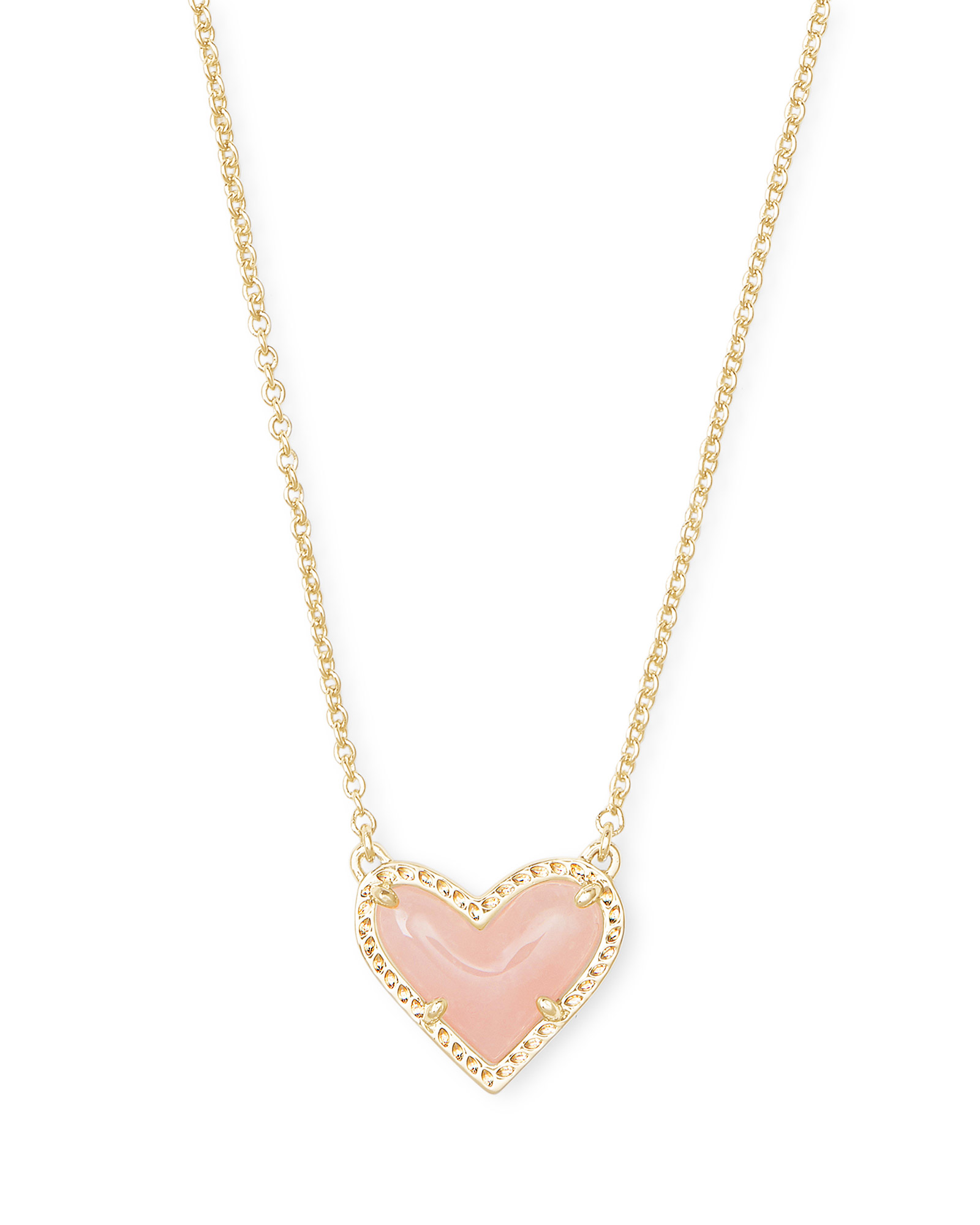 Ari Heart Gold Pendant Necklace in Rose Quartz | Kendra Scott