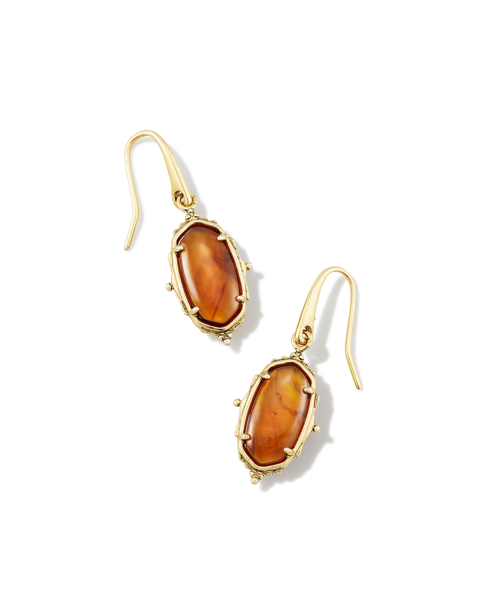 Baroque Vintage Gold Lee Drop Earrings in Marbled Amber Illusion ...