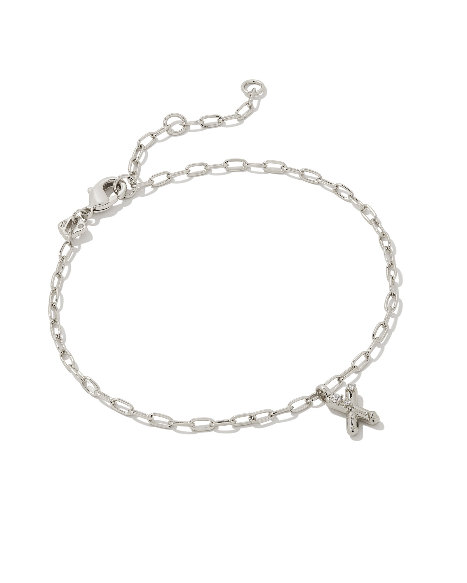 Crystal Letter X Silver Delicate Chain Bracelet in White Crystal Kendra Scott