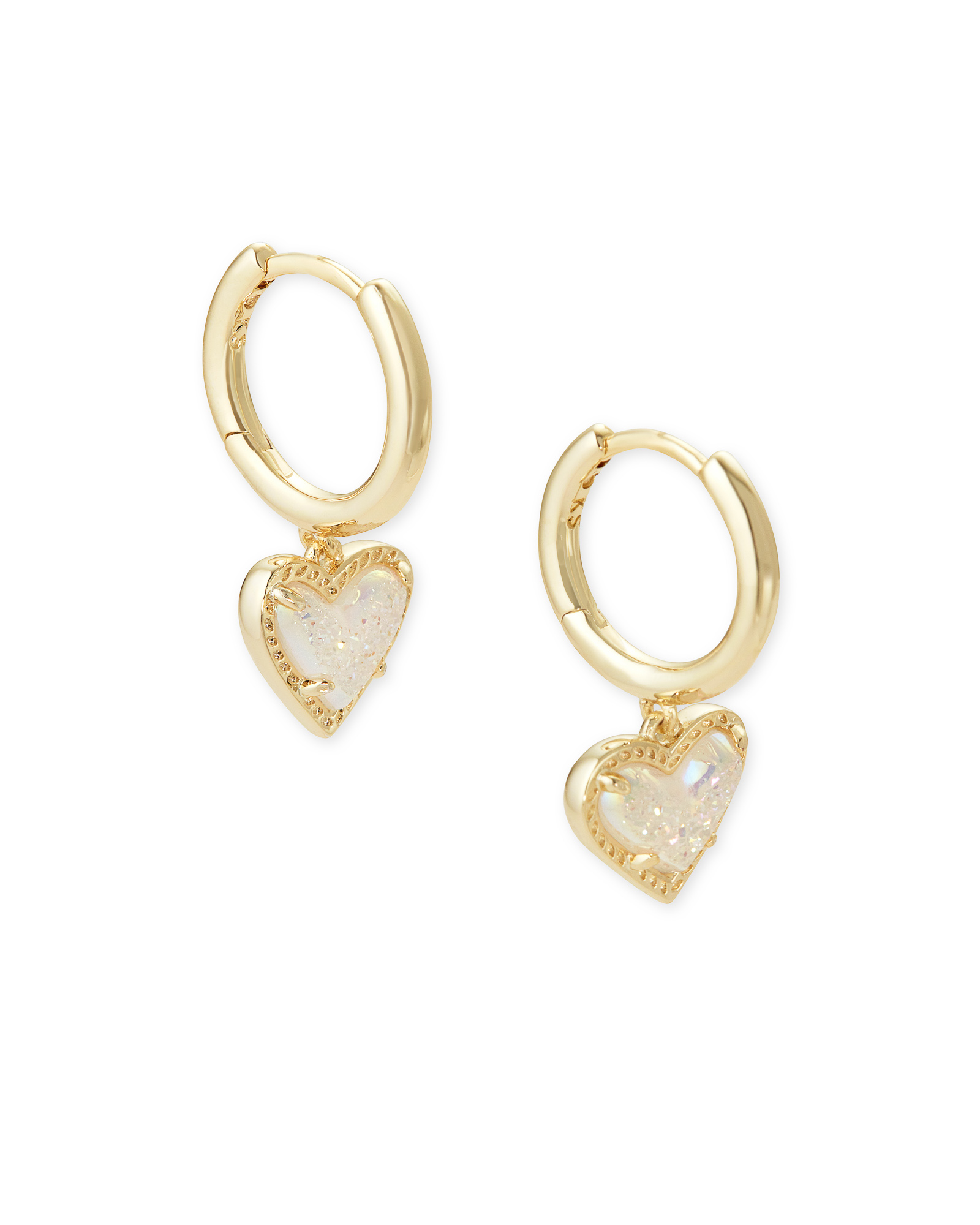 Ari Heart Gold Huggie Earrings in Iridescent Drusy | Kendra Scott