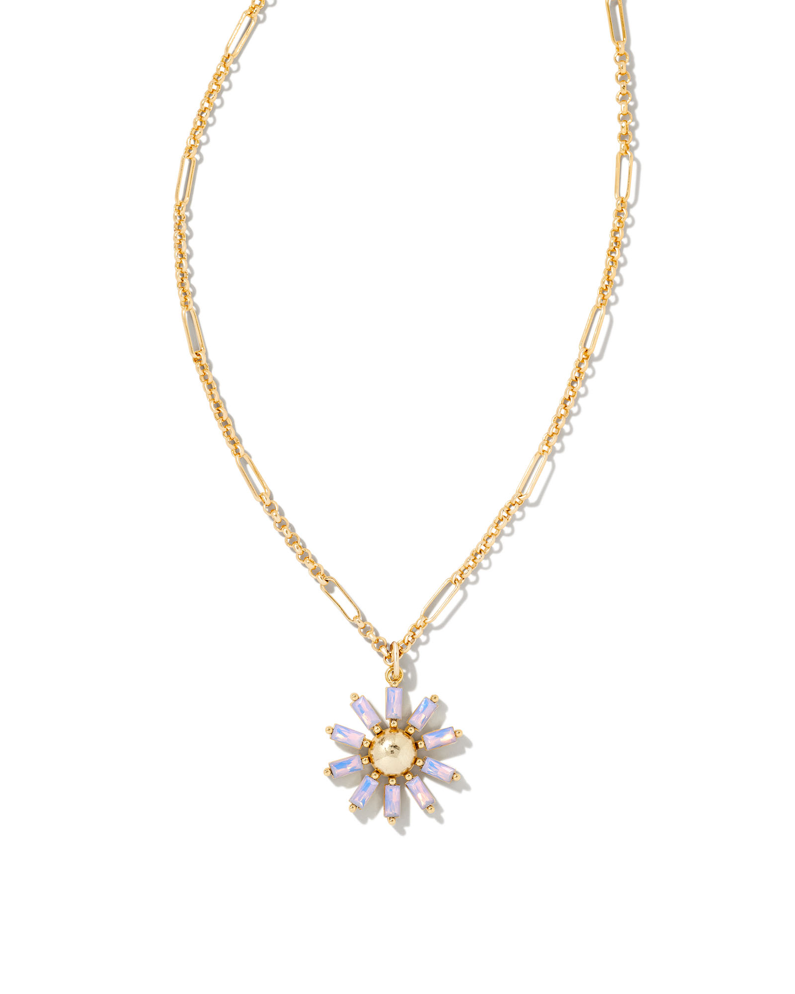 Madison Daisy Gold Short Pendant Necklace in Pink Opal Crystal | Kendra ...