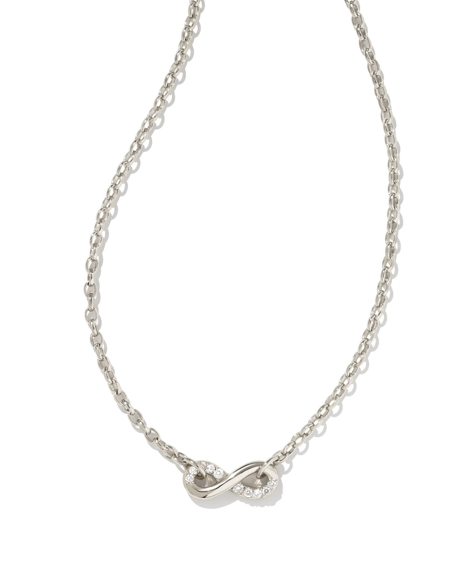 Annie Silver Infinity Pendant Necklace in White Crystal Kendra Scott