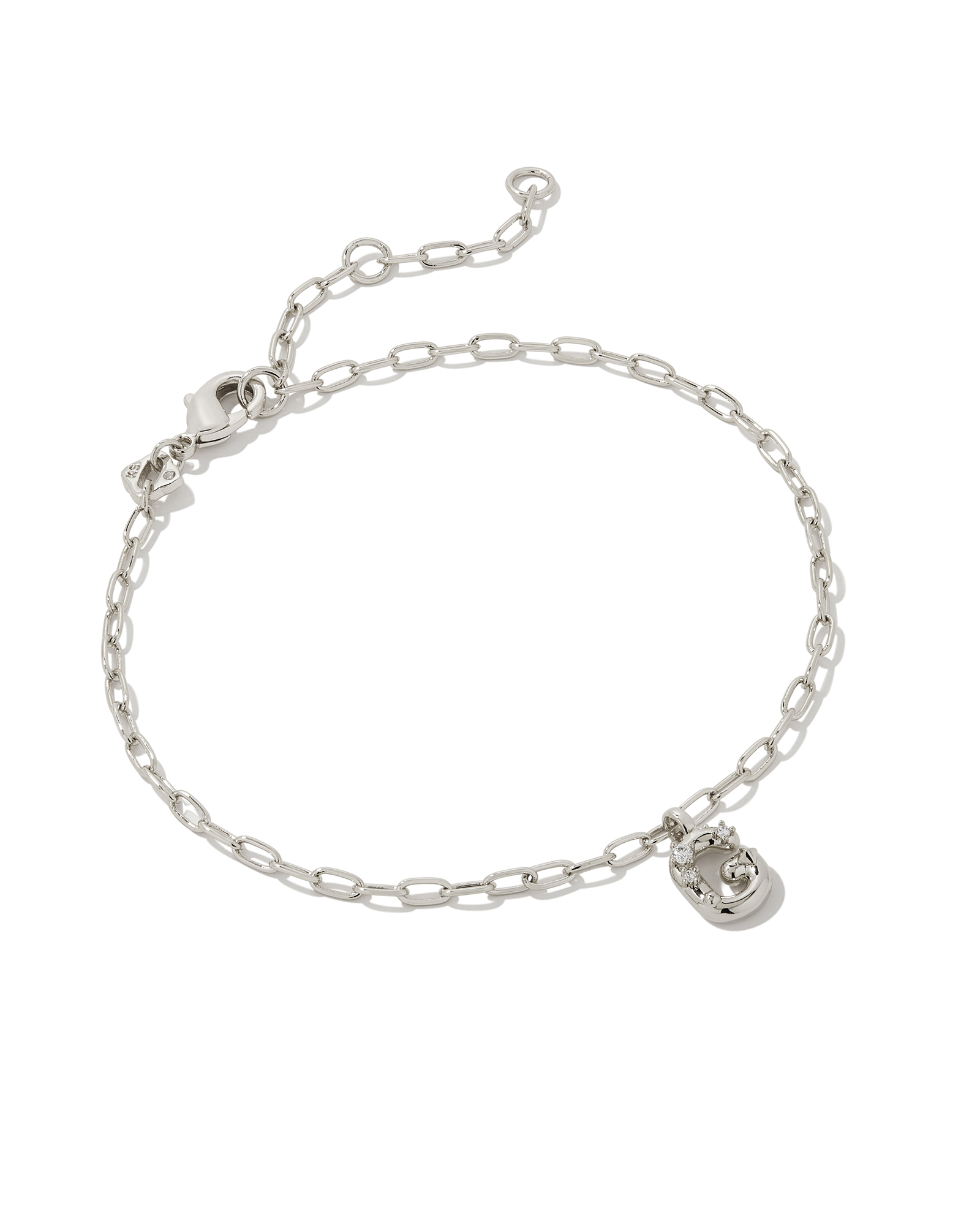 Crystal Letter G Silver Delicate Chain Bracelet in White Crystal ...