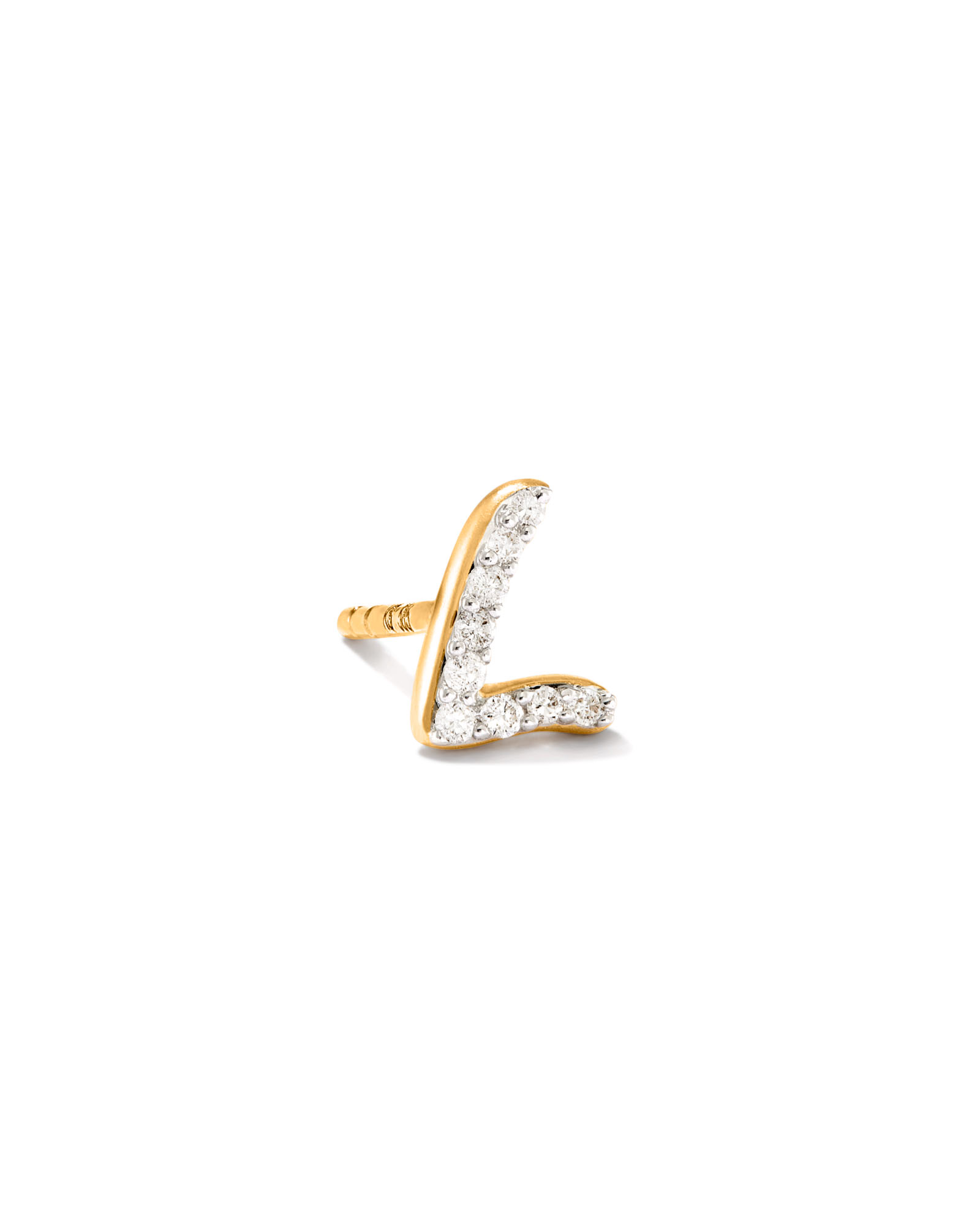 Letter L 14k Yellow Gold Single Stud Earring in White Diamond | Kendra ...