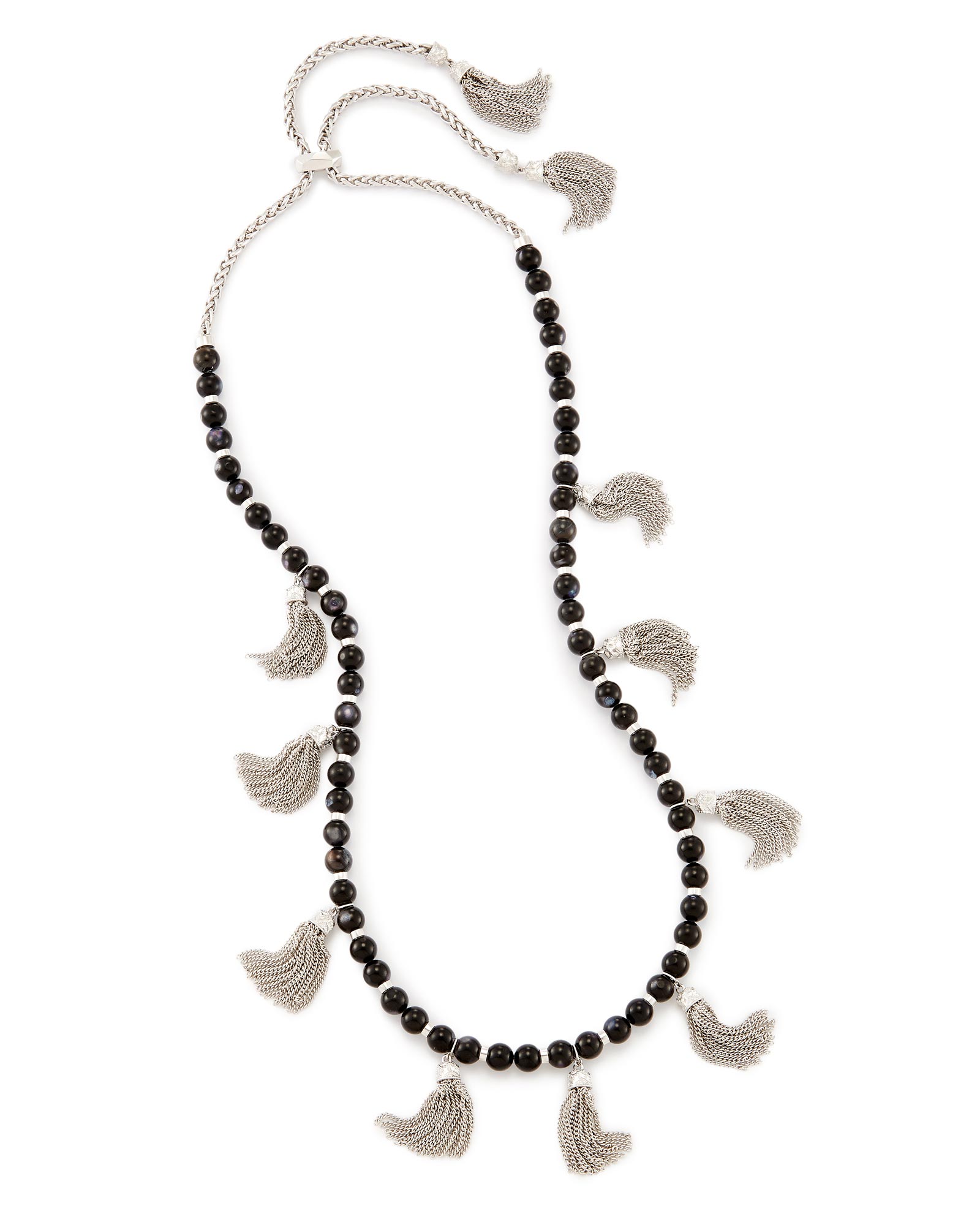 Vanina Silver Tassel Necklace in Black 