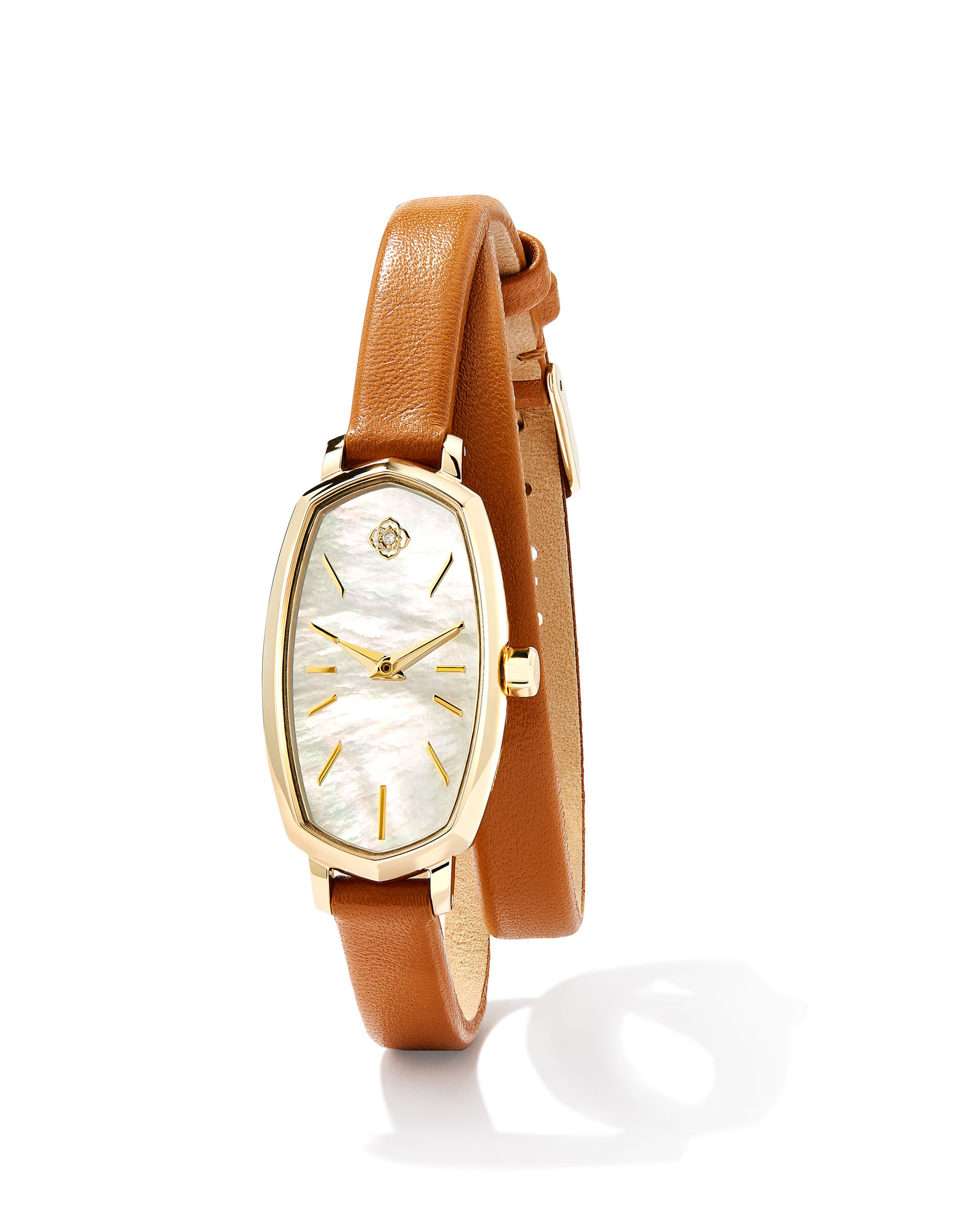 Elle Gold Tone Stainless Steel Leather Wrap Watch in Ivory Mother