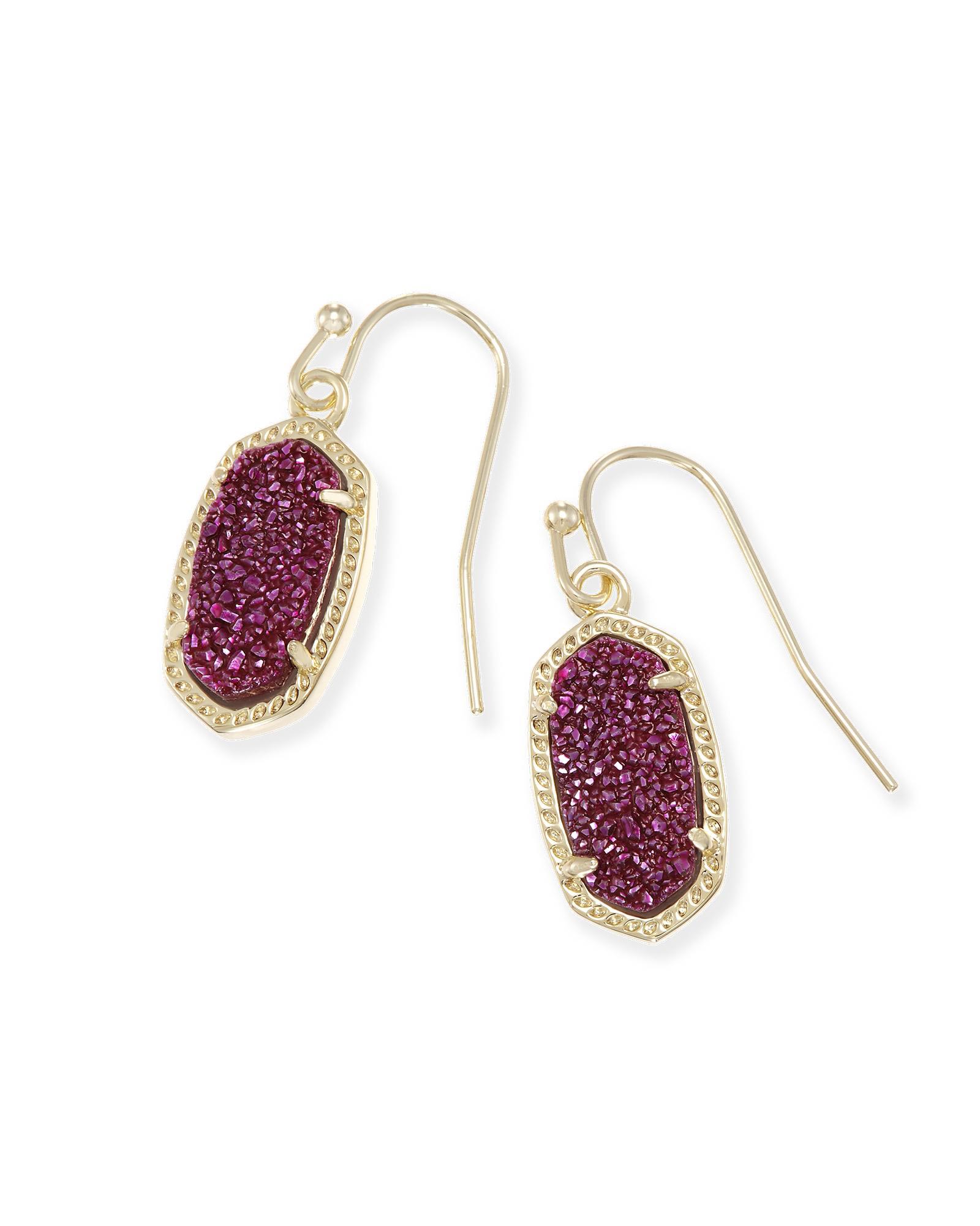 Lee Gold Drop Earrings in Dark Red Drusy Kendra Scott