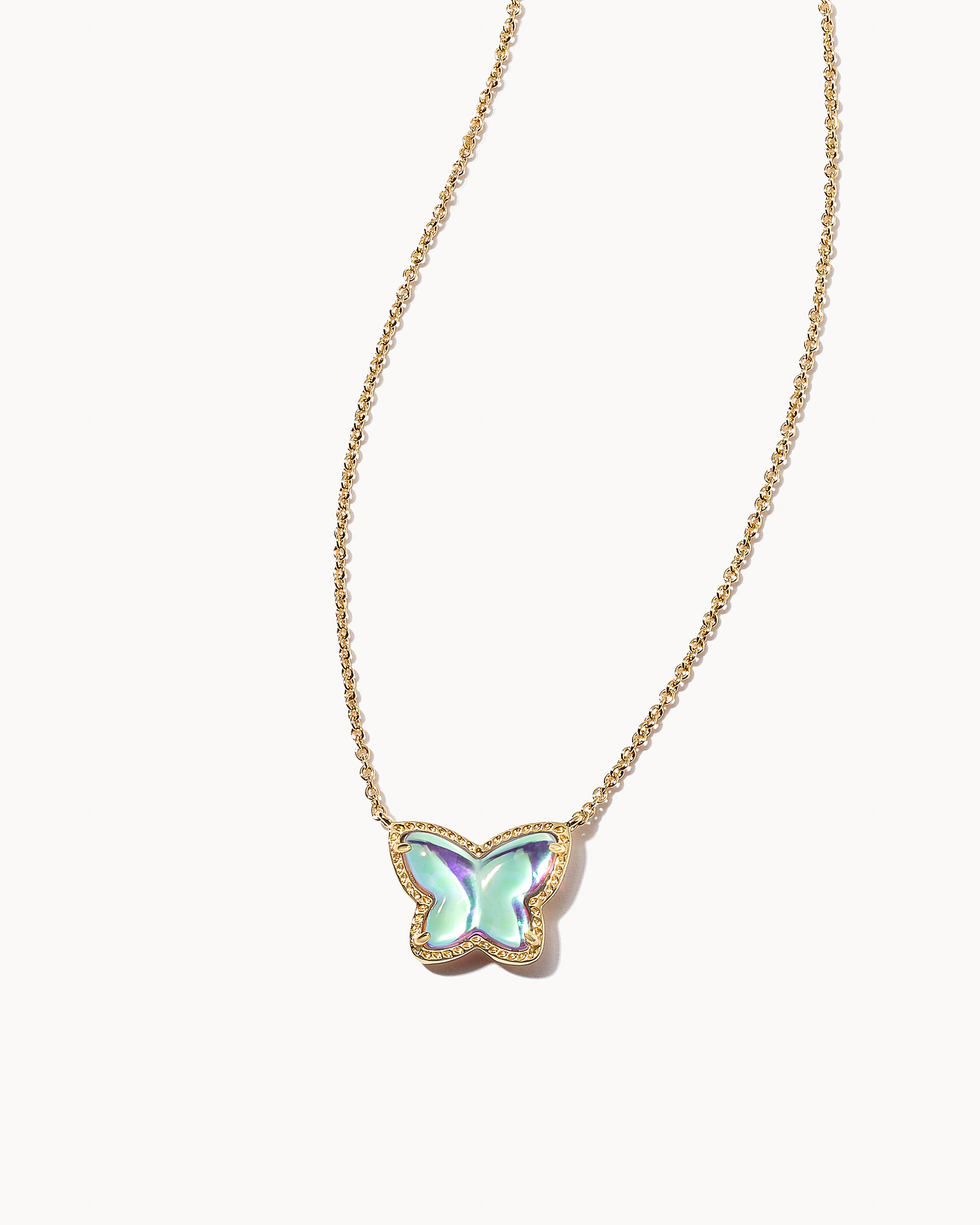 Lillia Butterfly Gold Pendant Necklace in Blue Dichroic Glass | Kendra Scott